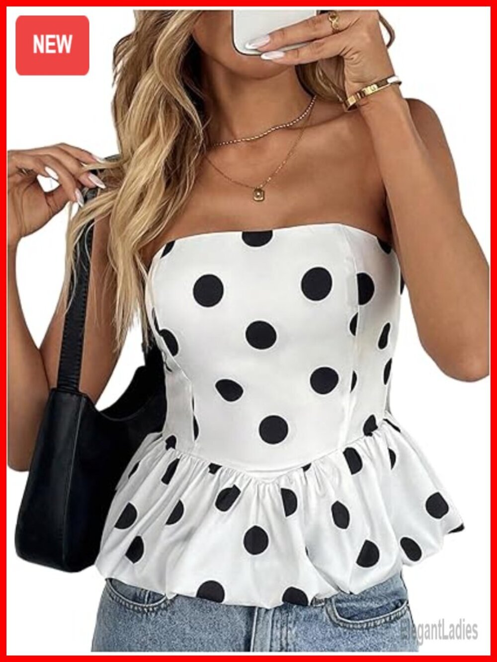 Polka Dot Peplum Tube Top Strapless Puffy Bubble Hem